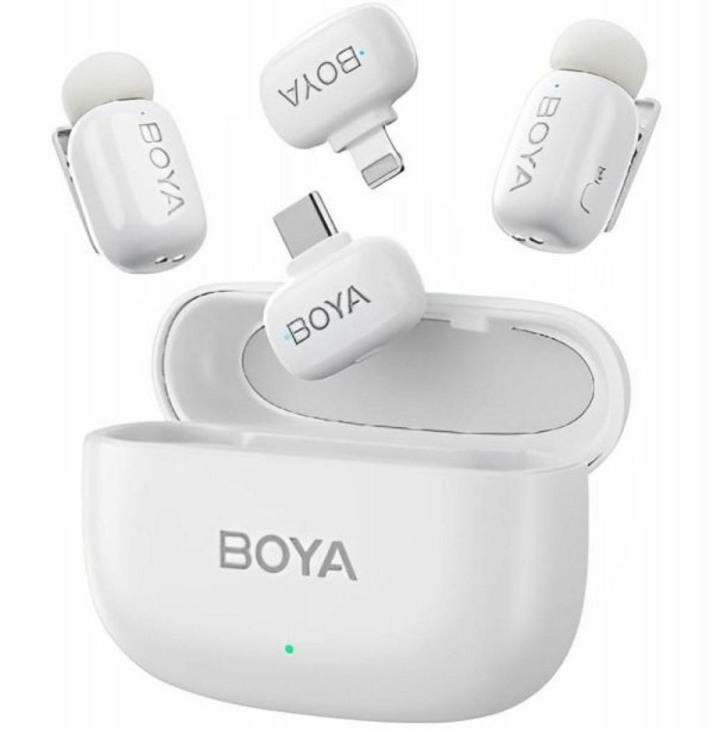 Microfone Boya Mini 13 2TX+1RX Dual C+Lighting Branco Dual